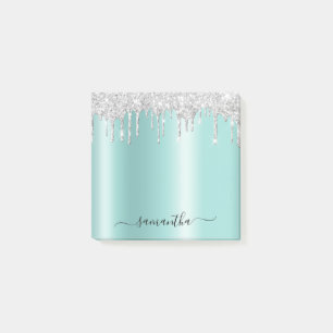 Post-it® Gouttes de paillettes d'argent Lumière Turquoise C