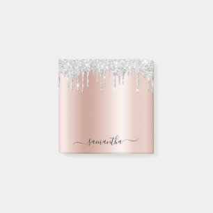 Post-it® Gouttes de paillettes d'argent Rose doré pâle scin