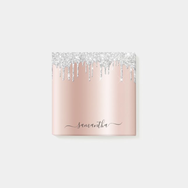 Post-it® Gouttes de paillettes d'argent Rose doré pâle scin (Devant)