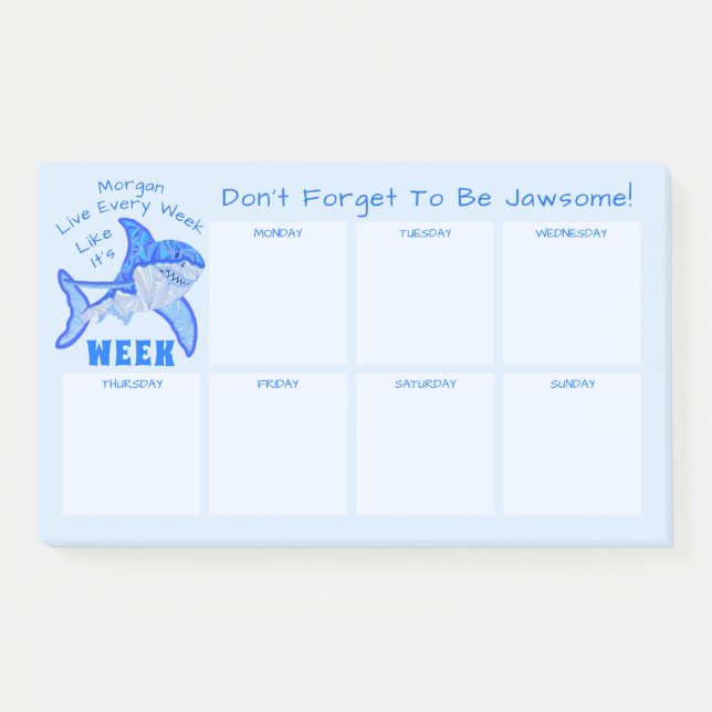 Post-it® Grand calendrier hebdomadaire blanc de requin bleu (Devant)