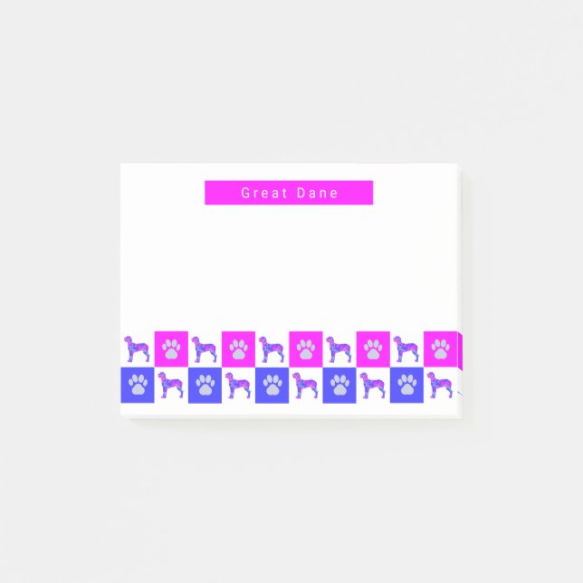 Post-it® Grand chien Danois & Paw Hot Rose & Blue (Devant)