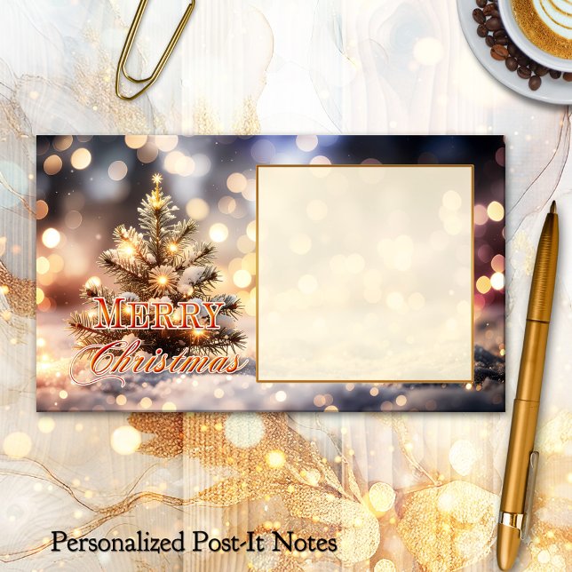 Post-it® Grand sapin de Noël scintillant pour les fêtes (Post it notes featuring a Christmas design with a tree and sparkling bokeh lights)