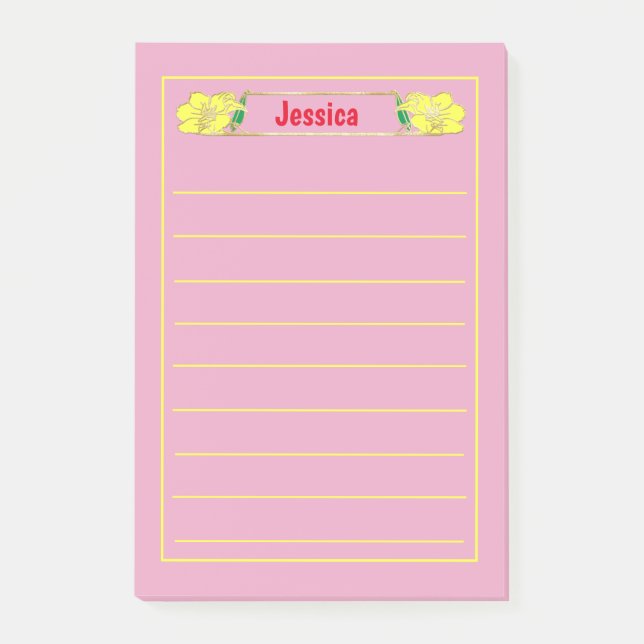 Post-it® Graphique Floral Orné Jaune Or (Devant)