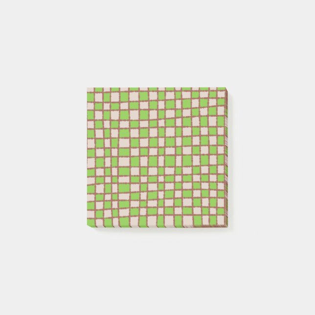 Post-it® Green Brown Checkerboard À damiers Motif (Devant)