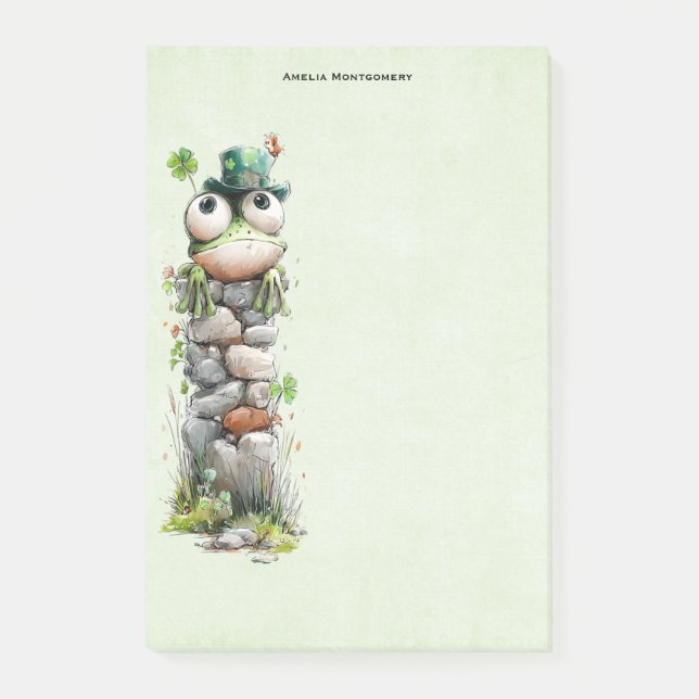 Post-it® Grenouille avec chapeau vert et trèfle mignonne (Devant)