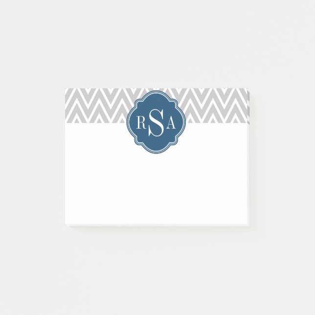 Post-it® Grey Chevron Marine Monogramme Lettre initiale (Devant)