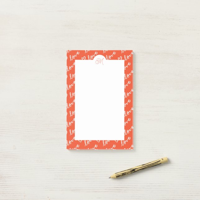 Post-it® Gribouillages Amour & Cœur avec monogramme (Sur un bureau)