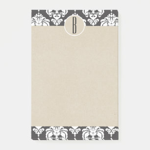 Post-it® Gris Blanc Glam Damassé Kraft Monogramme Initiale
