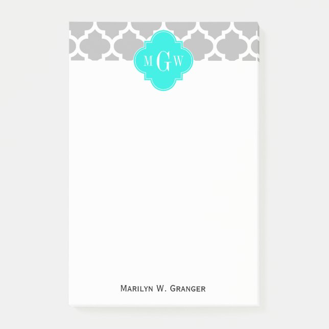 Post-it® Gris Blanc Marocain #5 Brt Aqua 3 Monogramme initi (Devant)