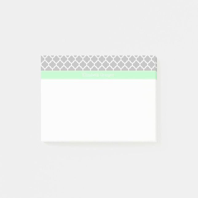 Post-it® Gris Blanc Marocain #5 Nom Monogramme Mint (Devant)