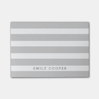 Post-it® Gris et blanc rayures classiques Monogramme