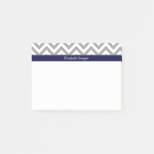 Post-it® Gris foncé Lg Chevron Marine Nom bleu Monogramme