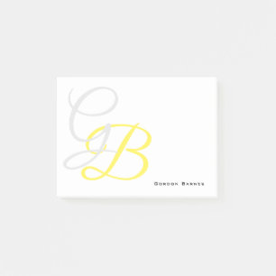 Post-it® Gris Jaune Blanc Monogramme Votre Nom Personnalisé