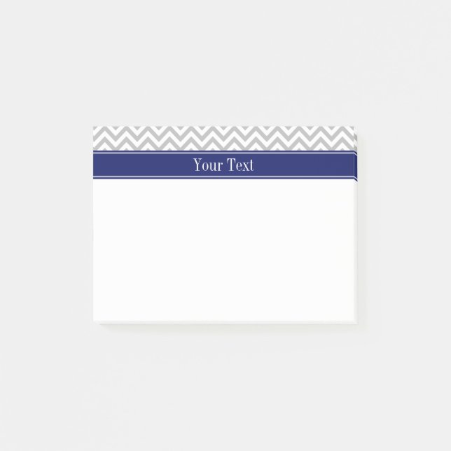 Post-it® Gris SLg Chevron Marine Nom Monogramme (Devant)