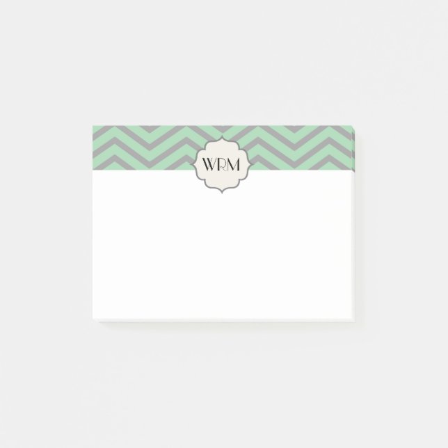 Post-it® Gris vert de menthe Chevron Motif Monogrammé (Devant)