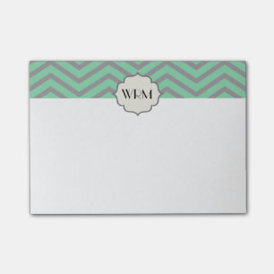 Post-it® Gris vert de menthe Chevron Motif Monogrammé