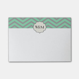 Post-it® Gris vert de menthe Chevron Motif Monogrammé
