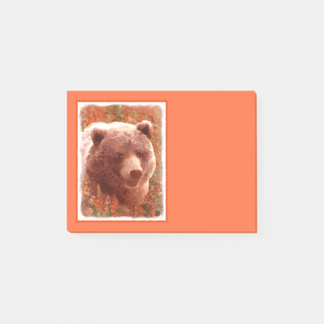 Post-it® Grizzly Bear Cub dans Fireweed Peinture Art de la  (Devant)