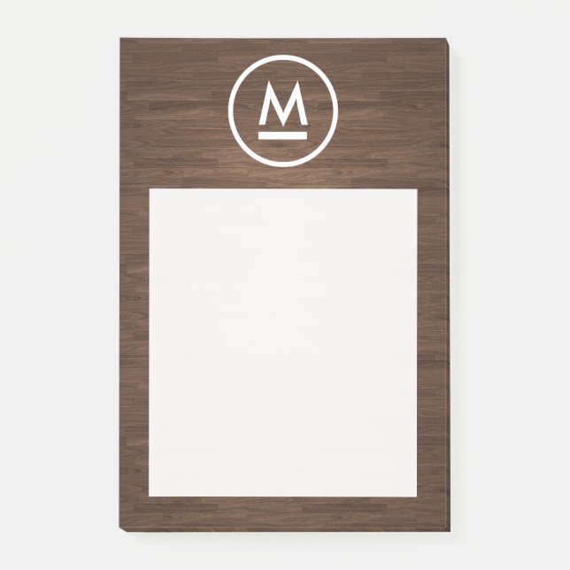 Post-it® Gros Monogramme moderne initial sur bois Brown (Devant)