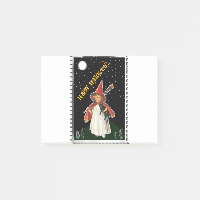 Post-it® Halloween - Petite Fille avec Balai et Chat Noir (Devant)