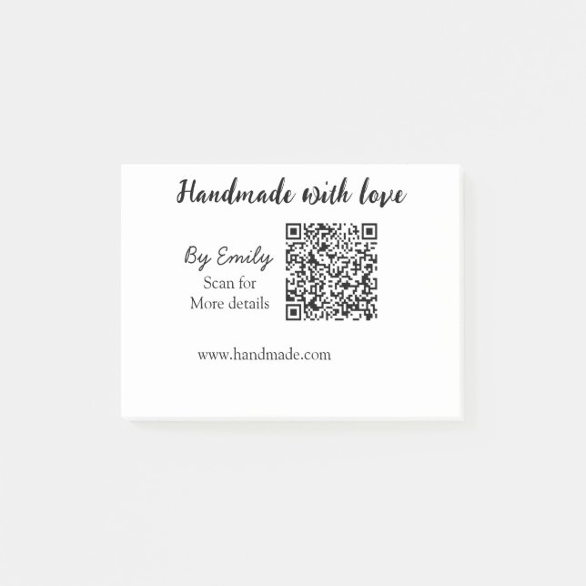 Post-it® Handmade with love Q R code small business website (Devant)