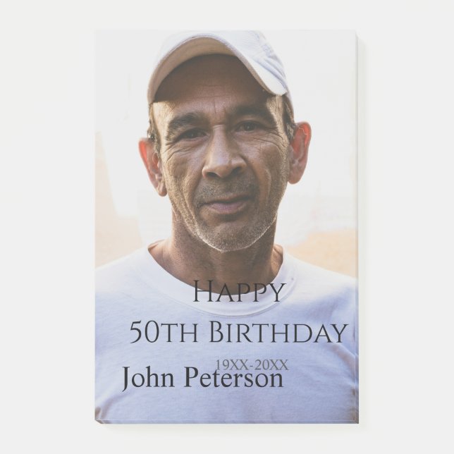 Post-it® Happy 50th birthday name photo year man simple min (Devant)