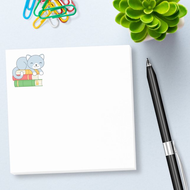 Post-it® Happy Cat au-dessus d'une pile de livres (Créateur téléchargé)