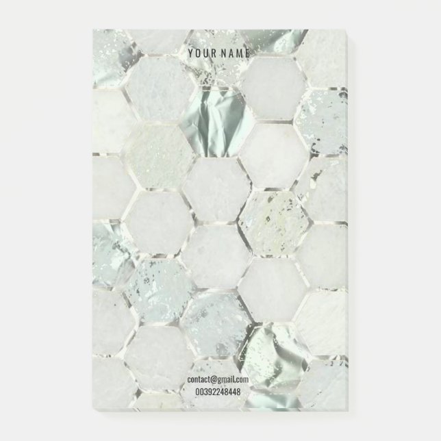 Post-it® Hexagon Marbre Mint Vert Argent Lux Nom Adresse (Devant)