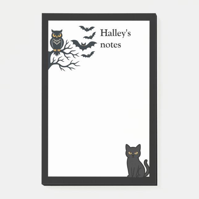 Post-it® Hibou effrayant, chauves-souris et chat noir (Devant)