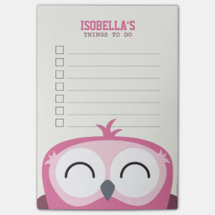 Post-it® Hibou rose heureux semi-transparent mignon pour
