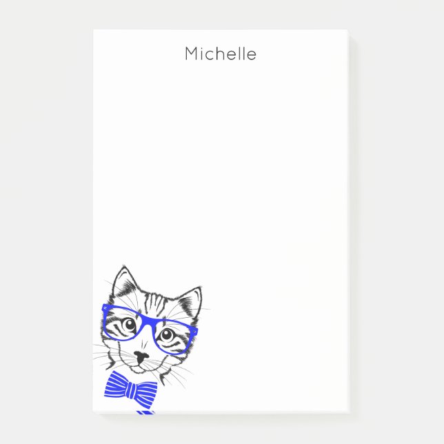 Post-it® Hipster Cat blue ajoutez votre nom (Devant)