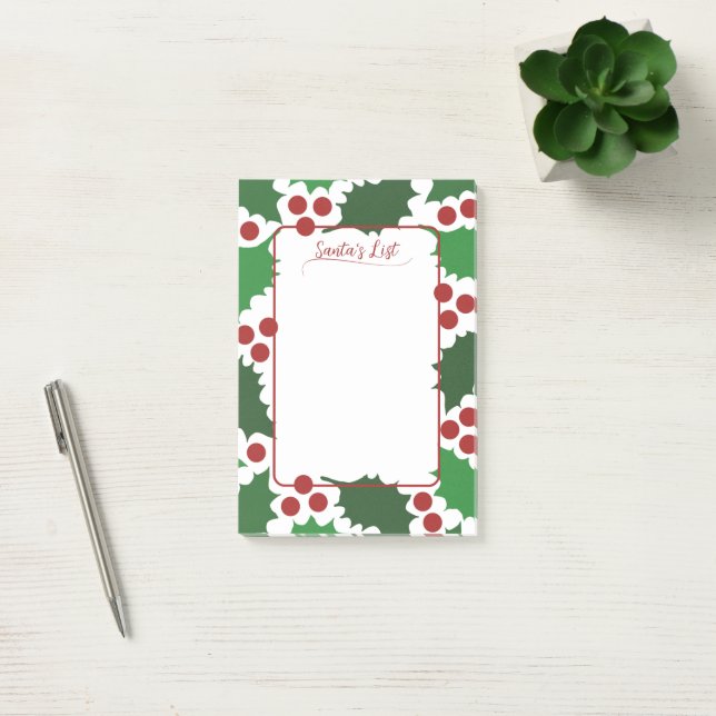 Post-it® Holly Vert & Baies Rouges Fêtes 4 x 6  (Bureau)