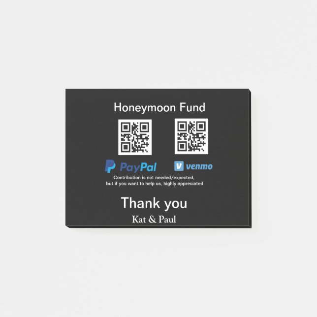 Post-it® Honeymoon Fund PayPal Venmo QR code Merci (Devant)