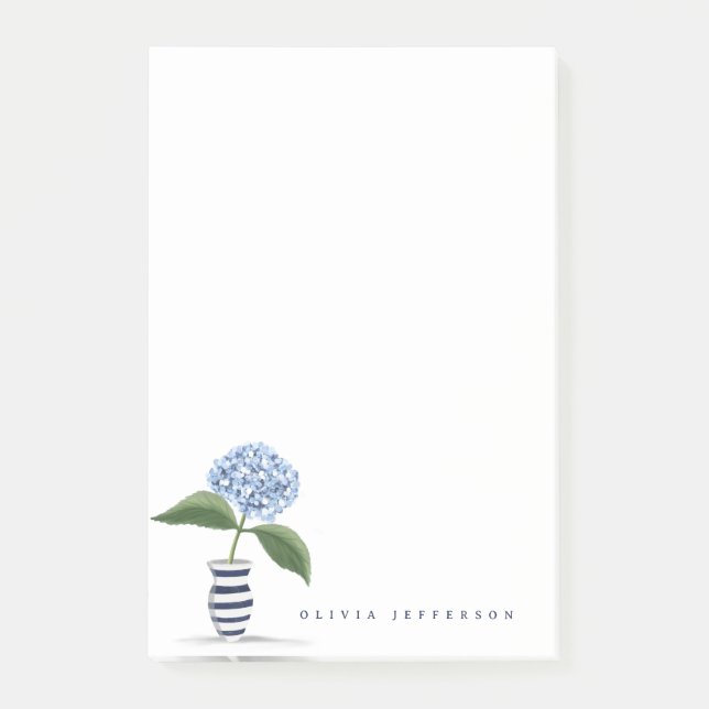 Post-it® Hortensia Bleu et Vase Rayé Marine Personnalisé (Devant)