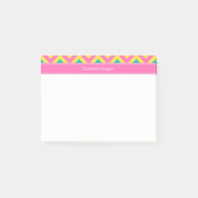 Post-it® HotPink2 Ananas Turquoise LG Chevron Nom Monogramm (Devant)