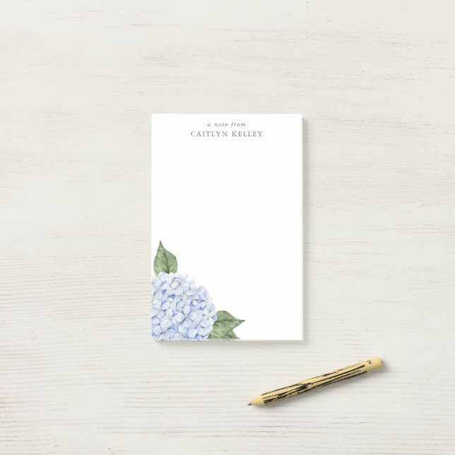 Post-it® Hydrangea Bleue Aquarelle Fleur Personnalisée (Sur un bureau)