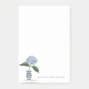 Post-it® Hydrangea Bleue et Vase Rayé Marine Personnalisé