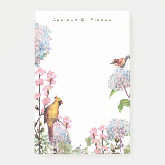 Post-it® Hydrangeas & Songbirds Nature Lover Personnalisé (Devant)