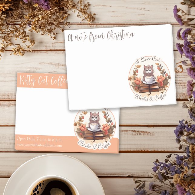 Post-it® I Love Cats Livres et Café Cute (This design in front - behind it is an alternate style also available in this shop.)