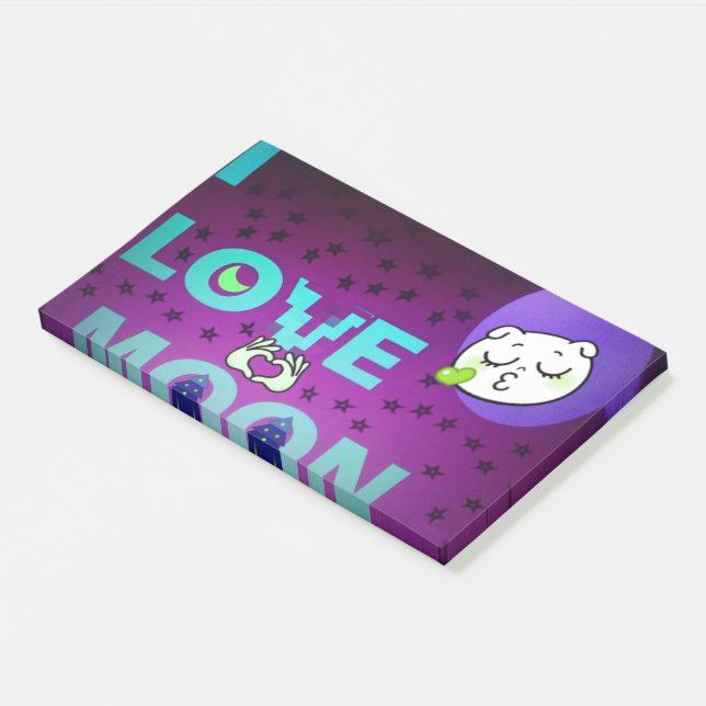 Post-it® "I Love Moon" - Un design d'art céleste fantasque (Incliné)