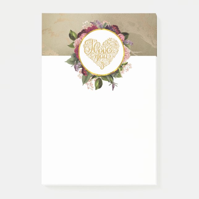 Post-it® I Love You Fancy Golden Heart with Floral Frame (Devant)