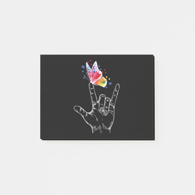 Post-it® I Love You Hand Sign Language Butterfly Autism (Devant)
