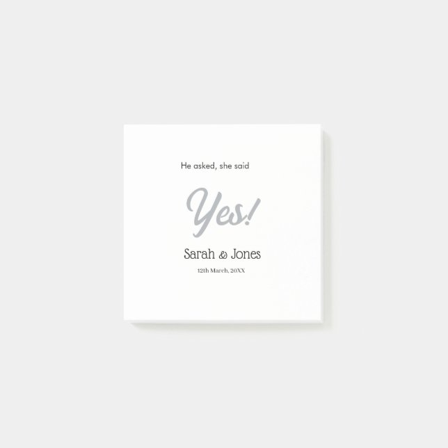 Post-it® Il a demandé elle a dit oui engagement simple arge (Devant)