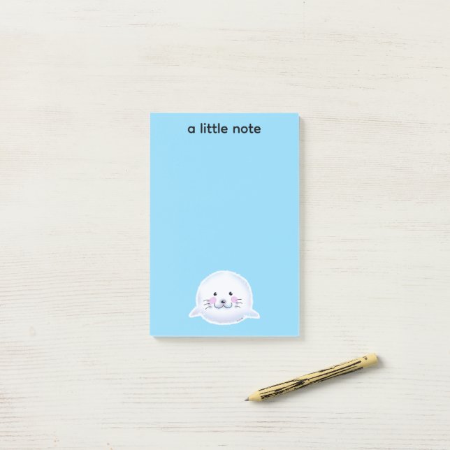 Post-it® Illustration de bébé phoque mignon et duveteux (Sur un bureau)