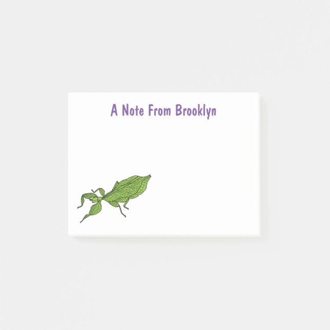 Post-it® Illustration de dessin animé d'insecte feuille ver (Devant)