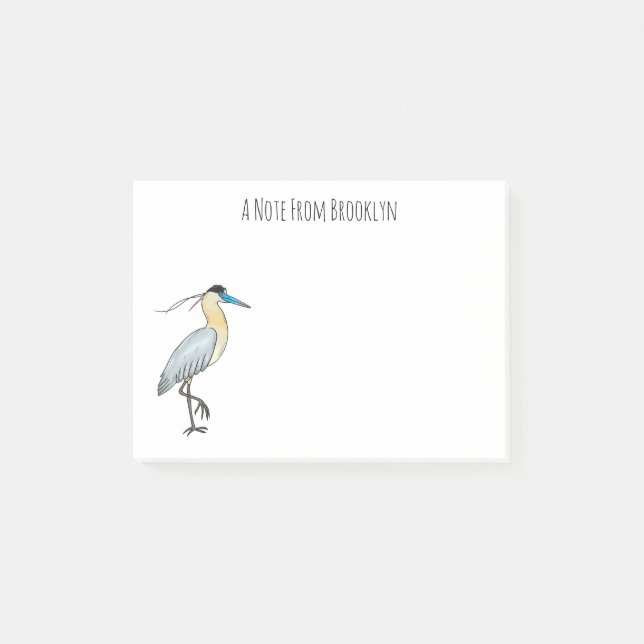 Post-it® Illustration de dessin animé d'oiseau héron encapu (Devant)