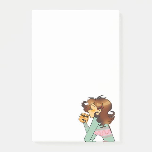 Post-it® Illustration de fille au café cosy du matin (Devant)