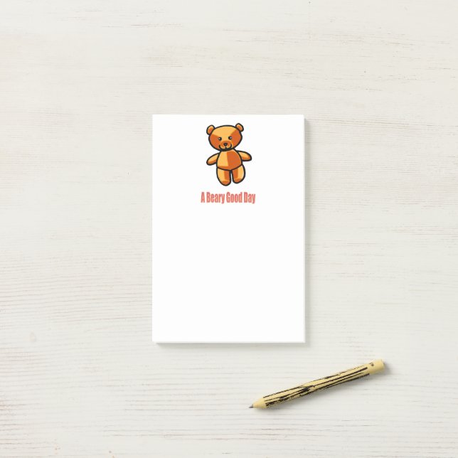 Post-it® Illustration de jeu de mots avec un ours en peluch (Sur un bureau)