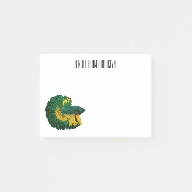 Post-it® Illustration de la caricature de poisson de combat (Devant)