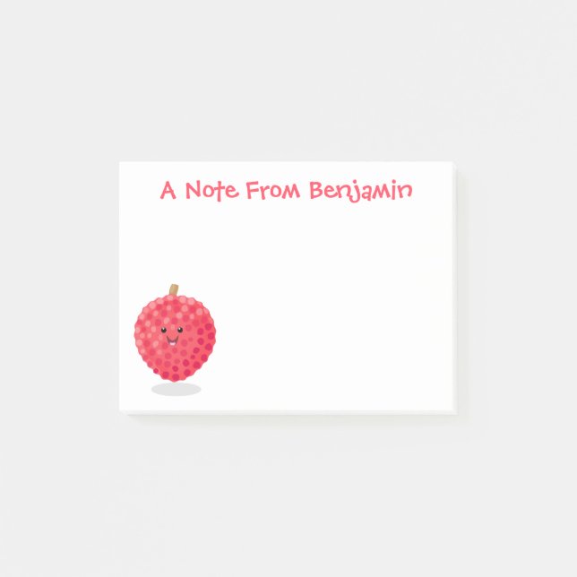 Post-it® Illustration de lychee rose mignonne en style cart (Devant)